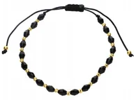 Bransoletki - Szurkowa bransoletka ze złotymi kuleczkami 585 i czarnymi podróżnymi koralikami - miniaturka - grafika 1