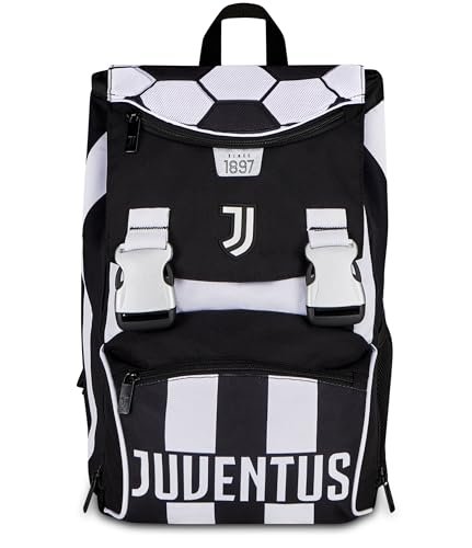 Seven Juventus rozszerzalny plecak, podwójny przedział, czarny, 24 l, boczne suwaki, przednia kieszeń, boczna kieszeń na butelkę, szkoła podstawowa i gimnazjum, dziecko, chłopiec, piłka nożna