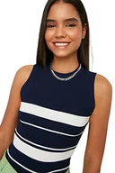 Bluzki damskie - Trendyol Damska bluzka z dzianiny z okrągłym dekoltem, granatowy, S - miniaturka - grafika 1