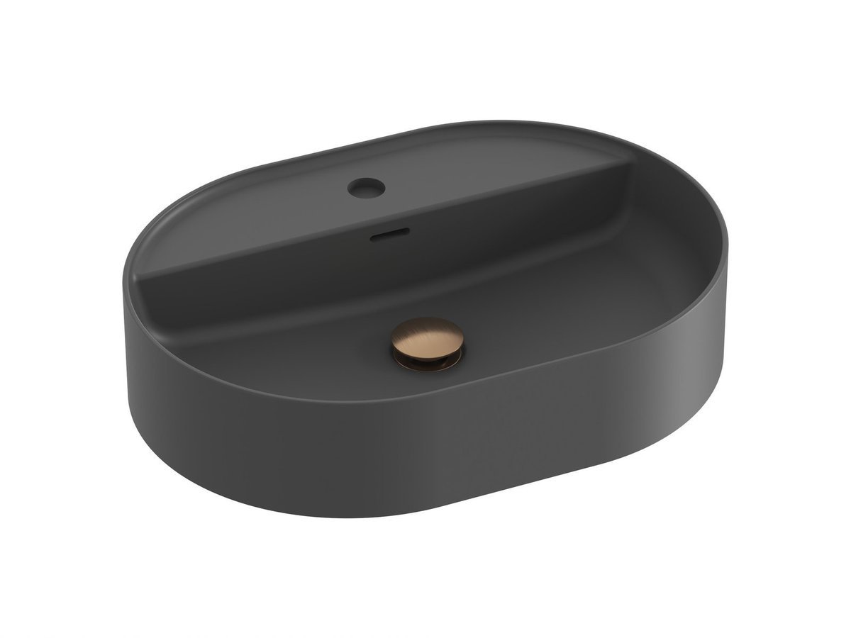 Ravak Owalna umywalka ceramiczna nablatowa Ceramic O Slim 550 z półką antracyt 1szt
