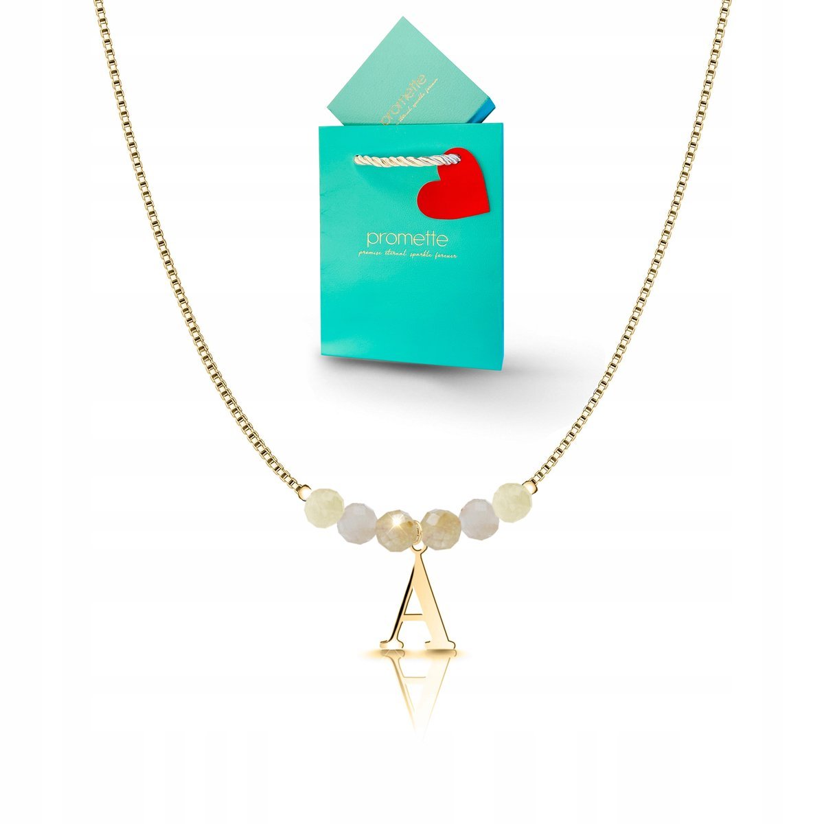 Cytryn naturalny naszyjnik damski złoty celebrytka z Twoją literka 925