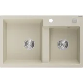 Zlewozmywaki - Mexen Tomas zlewozmywak granitowy 2-komorowy 800 x 500 mm, beżowy, syfon chrom - miniaturka - grafika 1