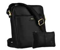 Torby męskie - Mała torebka męska skórzana PETERSON listonoszka na co dzień jednokomorowa kieszonki na suwak regulowany pasek na ramię czarna + etui na klucze - miniaturka - grafika 1