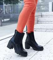 Botki damskie - Czarne ocieplane klasyczne botki na słupku Caio-39 - miniaturka - grafika 1