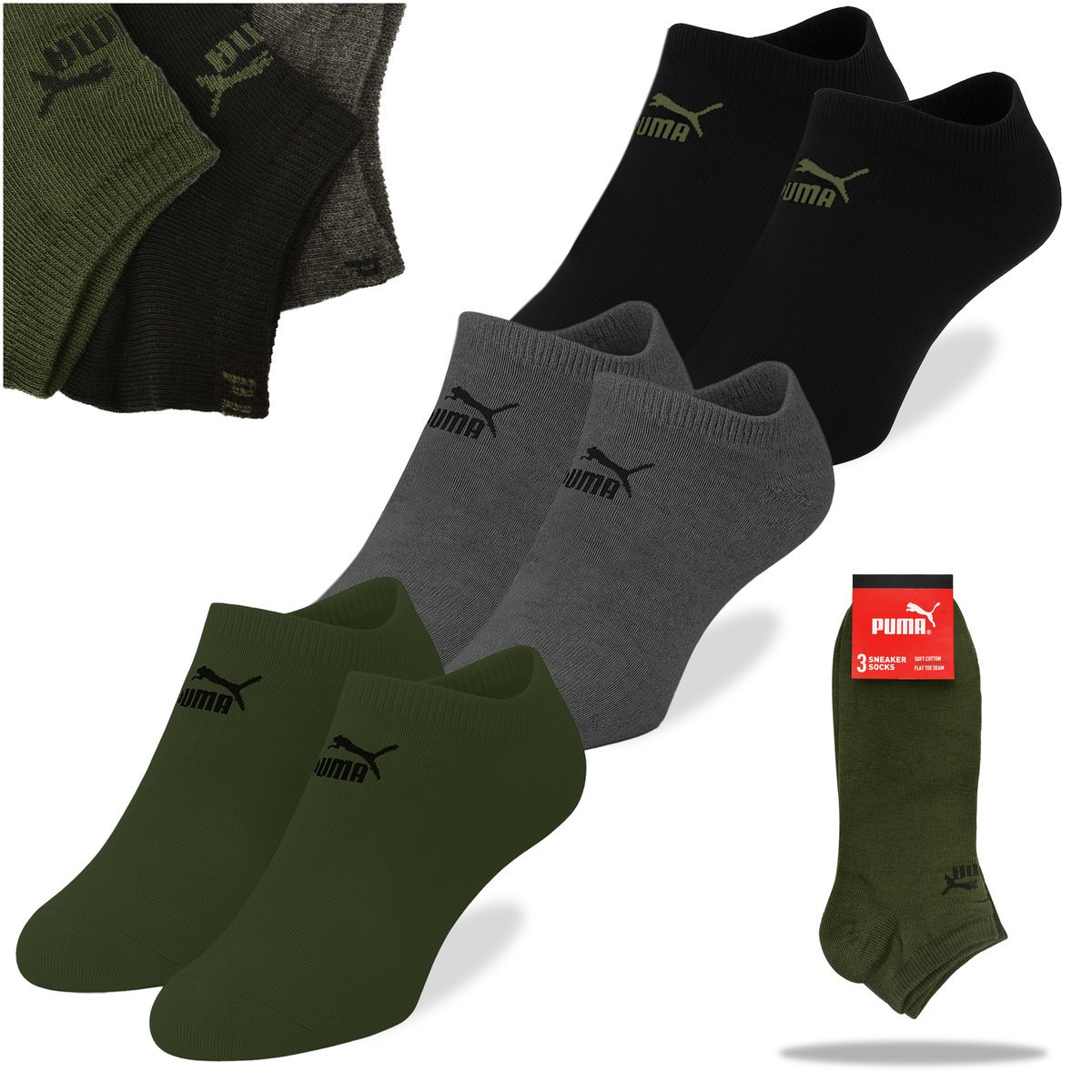 Puma Skarpety Stopki Khaki Bawełna 94710903 3 pary Rozmiar 39/42