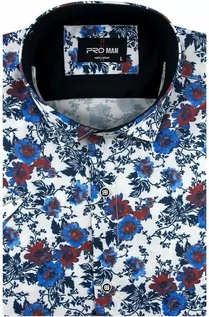 Koszule męskie - Proman Koszula Męska Elegancka Wizytowa do garnituru biała w kwiaty z krótkim rękawem w kroju SLIM FIT Proman N679 Koszula N679 - grafika 1