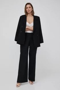Spodnie damskie - Calvin Klein spodnie lniane damskie kolor czarny proste high waist - grafika 1
