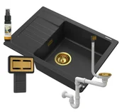 Zlewozmywaki - Granitan Zlew Granitowy Czarny Argos + Syfon Kwadrat Złoty - miniaturka - grafika 1