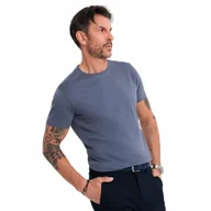 Koszulki męskie - T-shirt męski klasyczny bawełniany niebieski denim OM-TSBS-0236 V7 roz. L - miniaturka - grafika 1