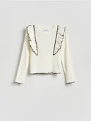 Bluzki dla dziewczynek - Reserved - Koszulka z falbanką - złamana biel - miniaturka - grafika 1