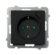 Gniazdka elektryczne - Gniazdo pojedyncze Ospel Sonata GP-1RSPUSB 2,1A/m/33 z uziemieniem schuko z przesłonami z ładowarką USB 2,1A czarny metalik - miniaturka - grafika 1