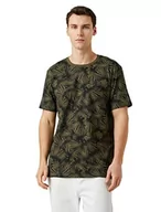 Koszulki męskie - Koton Męski T-shirt z nadrukiem psychodelicznym okrągłym dekoltem, z krótkim rękawem, krój slim fit, Green Design (01a), M - miniaturka - grafika 1