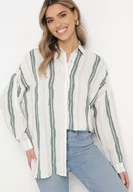 Koszule damskie - Zielona Bawełniana Koszula w Paski o Luźnym Kroju Lievan - miniaturka - grafika 1