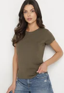 Koszulki i topy damskie - Ciemnobeżowy Bawełniany Klasyczny T-shirt Lunolia - miniaturka - grafika 1