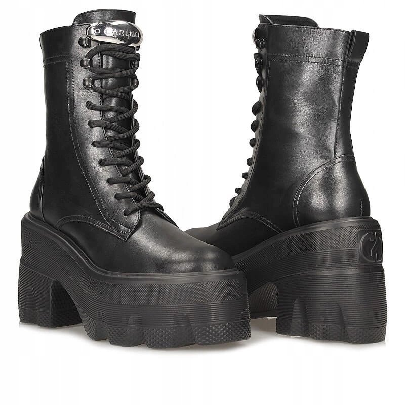 Carinii B9922-E50 czarne botki workery damskie klocek platforma modne r.38
