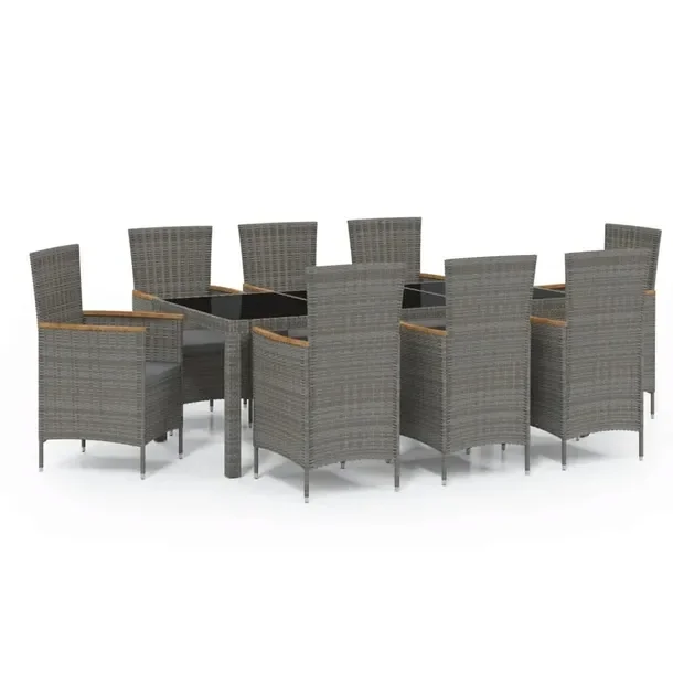 Komplet Mebli Ogrodowych Stal Rattan PE Czarny Szary 190x90x75 cm 61x60x88