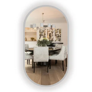 LUSTRO ŁAZIENKOWE PODŚWIETLANE LED OWALNE W SREBRNEJ RAMIE 85x50 CM - Lustra - miniaturka - grafika 1