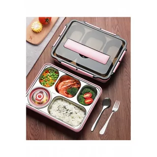 Lunchbox ze sztućcami podgrzewany wrzątkiem, Ilość komór: 4-komorowy - Pojemniki kuchenne - miniaturka - grafika 1