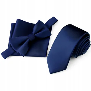 Zestaw krawat + mucha + poszetka - granatowy - Krawaty i muchy męskie - miniaturka - grafika 1