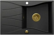 Zlewozmywaki - Zlewozmywak granitowy Kernau KGSO 6078 1B1D Deep Black + Gold Metallic - miniaturka - grafika 1