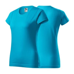 Koszulki i topy damskie - Koszulka turkusowa z krótkim rękawem z logo na sercu i plecach damska z nadrukiem logo firmy 160g BASIC134 kolor 44 koszulka krótki rękaw - grafika 1