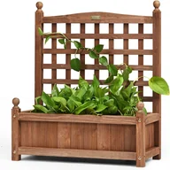 Donice - Skrzynka na kwiaty z kratką dla roślin pnących, drewniana skrzynka na rośliny, kratka ogrodowa, na taras, podwórko, 64,5 x 28 x 75 cm, brązowa - miniaturka - grafika 1
