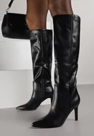 Kozaki damskie - Czarne Kozaki na Szpilce z Marszczoną Cholewką Monarella - miniaturka - grafika 1