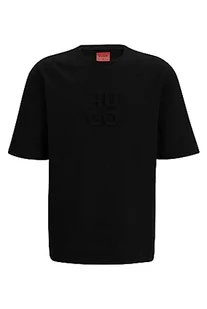HUGO Męski T-shirt Dleek Relaxed-Fit z bawełny z logo Stack, czarny (Black1), XL - Koszulki męskie - miniaturka - grafika 1