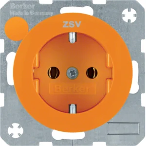 Berker R.1/R.3 Berker Gniazdo SCHUKO z nadrukiem pomarańczowy, połysk - Gniazdka elektryczne - miniaturka - grafika 1