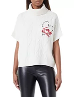 Swetry damskie - Love Moschino Damski sweter oversize fit turtleneck Whit Heart and Logo Embroidery O sweter, biały, 44 - miniaturka - grafika 1