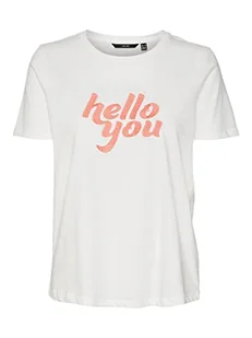 VERO MODA Vmrojaolly Ss Top Box JRS T-shirt damski, Snow White/Print: hello You, M - Koszulki i topy damskie - miniaturka - grafika 1