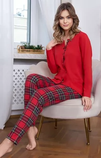 Piżamy damskie - Czerwona piżama damska z długim rękawem i spodniami w kratę Zorza, Kolor czerwony-kratka, Rozmiar S, Italian Fashion - Primodo.com - grafika 1