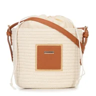 Torebki damskie - Damska torebka koszyk z domieszką bawełny mała beżowa - miniaturka - grafika 1