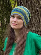 Czapki damskie - Przejściowa czapka alpaka z merynosem niebieskie paski - miniaturka - grafika 1