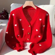 Swetry damskie - TEMU Elegancka Bluzka Damska z Dekoltem w Serek i Guzikami - Długi Rękaw, Kardigan z Dekoltem w Kształcie Litery V, Zapięcie na Guziki na Wiosnę, i - miniaturka - grafika 1