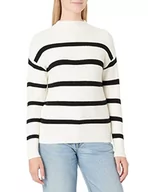 Swetry damskie - Vila Women's VIRIL Mockneck L/S Knit Rib TOP-NOOS sweter, White Alyssum/Stripes: czarny, L, Białe paski/paski: czarne, L - miniaturka - grafika 1