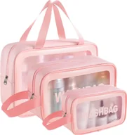 Kosmetyczki, organizery i kuferki - Korbi KOSMETYCZKA PODRÓŻNA DO SAMOLOTU SAMOLOTOWA PRZEZROCZYSTA RÓŻOWA x3 J4 - miniaturka - grafika 1