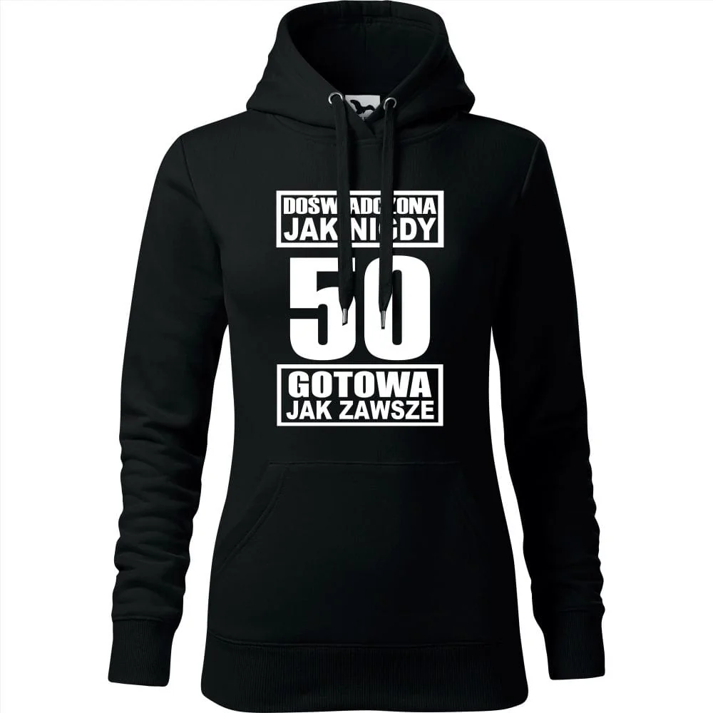 Damska Bluza Z Kapturem - Doświadczona Jak Nigdy 50 Gotowa Jak Zawsze Czarny Xl