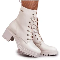 Botki damskie - Vinceza Damskie Ocieplane Botki Na Obcasie Jasny Beż Grethe beżowy - miniaturka - grafika 1