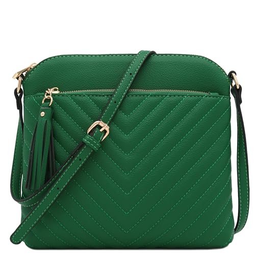 Pikowana średnia torba crossbody, z frędzlami, Kelly green, One Size