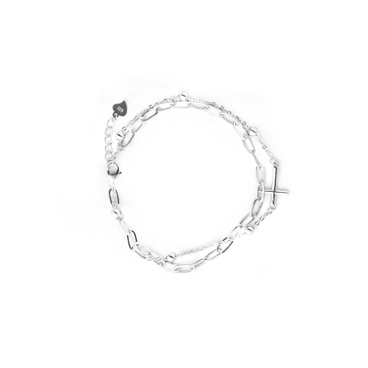 Srebrna Bransoletka 925 Krzyżyk Kulki Ankier