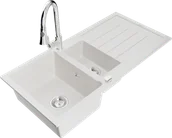 Zlewozmywaki z baterią - Mexen Andres zlewozmywak granitowy 1,5-komorowy z ociekaczem i baterią kuchenną Elia, biały - 6515-20-670101-00 - miniaturka - grafika 1