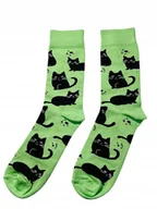 Skarpetki damskie - Kolorowe skarpetki w koty 35-38 Książkowe Hity (zielone w czarne koty) - miniaturka - grafika 1