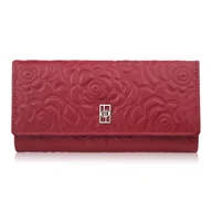Portfele - PORTFEL DAMSKI SKÓRZANY DUŻY Z TŁOCZENIEM W KWIATY CZERWONY PAOLO PERUZZI AL-12-RD - miniaturka - grafika 1
