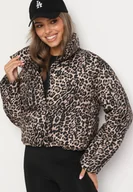 Kurtki damskie - Brązowa Krótka Pikowana Kurtka w Panterkę Wykończona Ściągaczami Ivinia - miniaturka - grafika 1