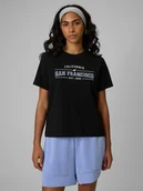 Koszulki i topy damskie - 4F T-shirt boxy z nadrukiem damski - czarny XS - miniaturka - grafika 1