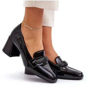 Vinceza Czółenka Lakierowane Z Ozdobą Czarne Samassa - Mokasyny damskie - miniaturka - grafika 1