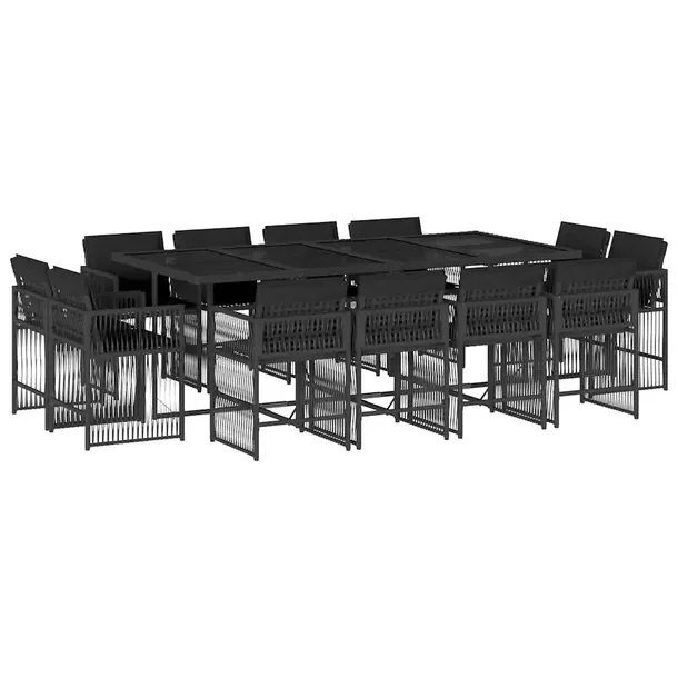 Zestaw mebli ogrodowych z rattanem PE, czarny, stół 220x106x73 cm, krzesło