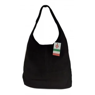 Zamszowy worek , Włoska skórzana torba xl a4 Czarny shopper bag W356N - Torebki damskie - miniaturka - grafika 1