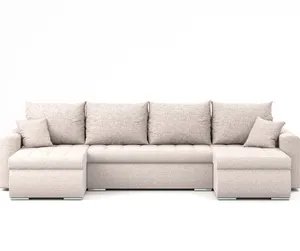 Narożnik Luis, narożnik U-kształt, sofa, kanapa, z funkcją spania, pojemnik na pościel, dekoracyjne pikowanie, meble tapicerowane, Neve 03, beżowy